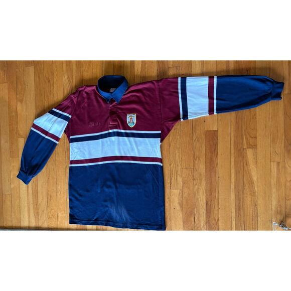 Vintage O’Neills Rugby Shirt, Small Irish Gaillimh Crest Navy Maroon Striped 90s - Picture 6 of 9
